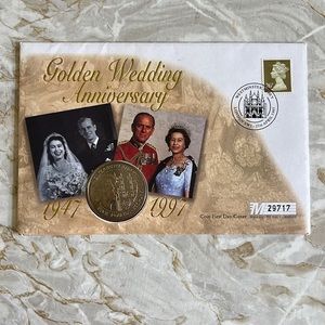 Commemorative 1997 Five Pound Coin Golden Wedding Anniversary Queen Elizabeth II
